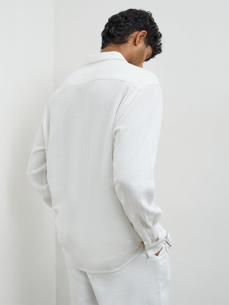 ETA Off-White Floral Embroidered Relaxed-Fit Cotton Shirt