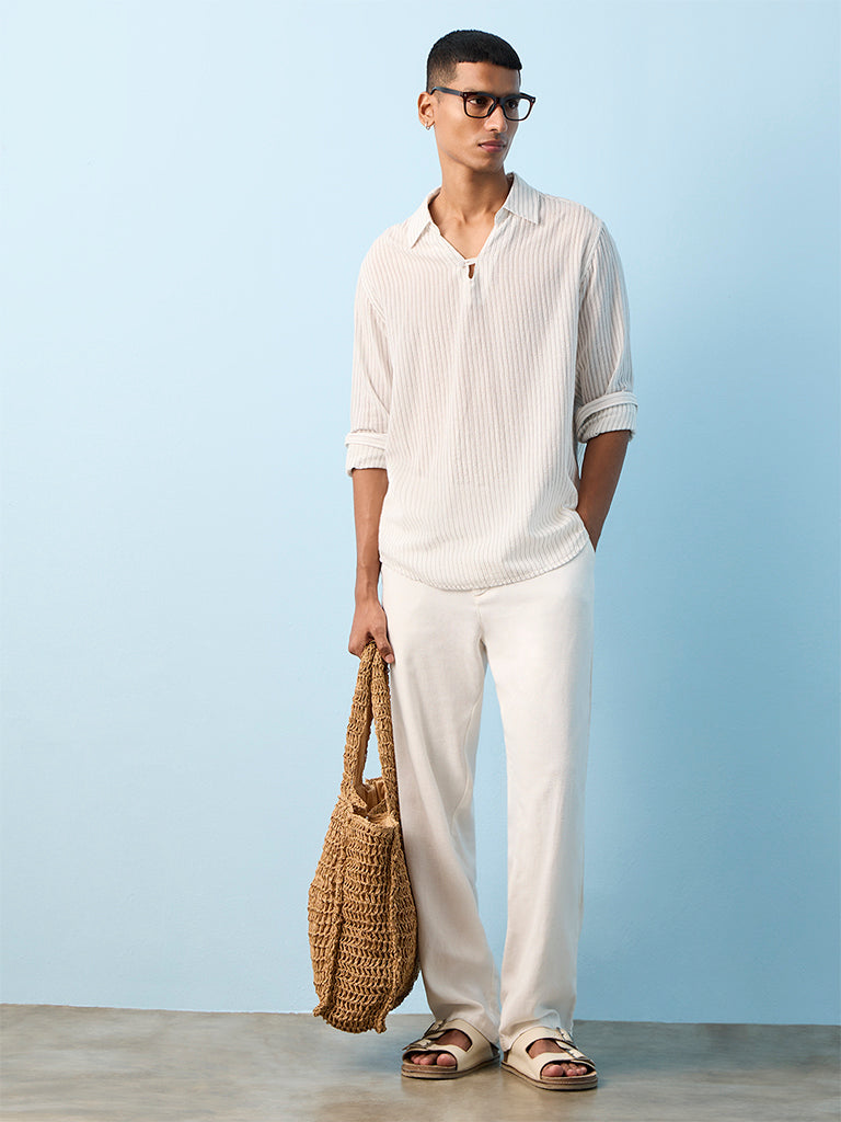 ETA Off-White Striped Relaxed-Fit Cotton-Blend Shirt
