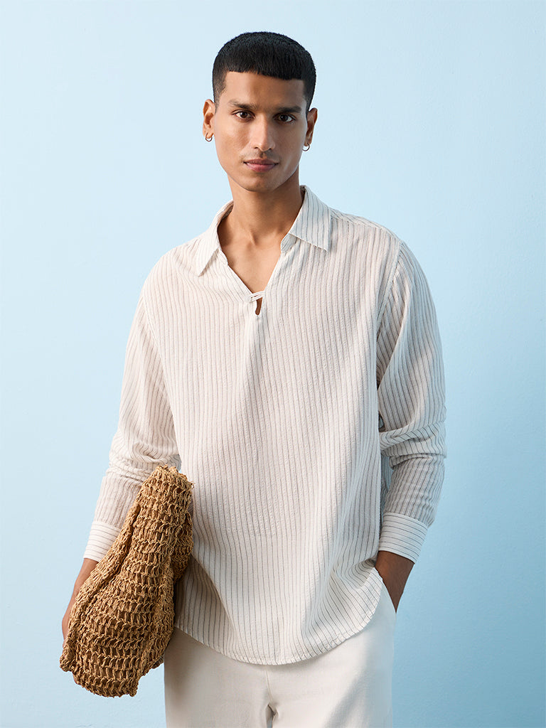 ETA Off-White Striped Relaxed-Fit Cotton-Blend Shirt
