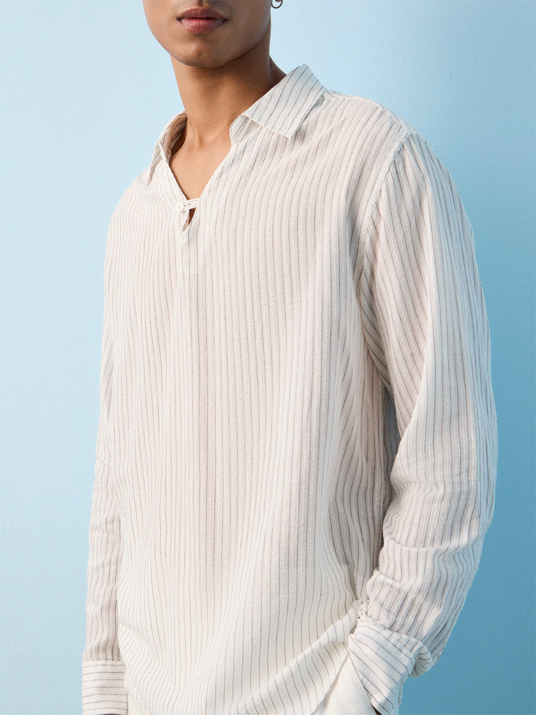 ETA Off-White Striped Relaxed-Fit Cotton-Blend Shirt