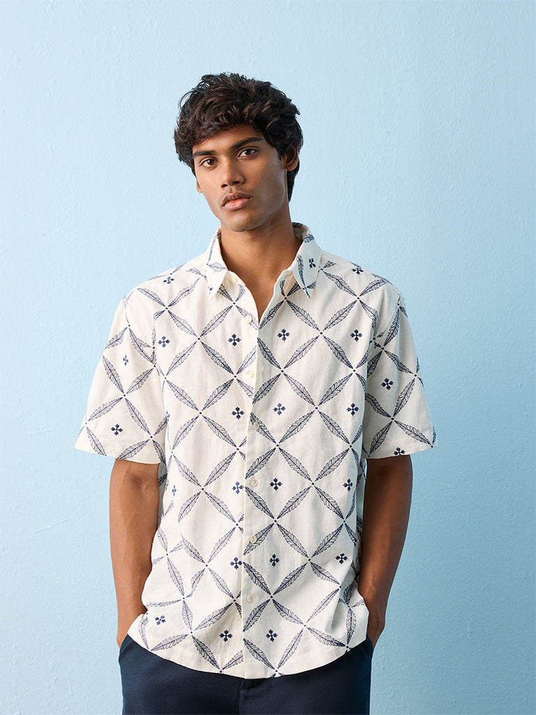 ETA Off-White Botanical Embroidered Relaxed-Fit Cotton-Blend Shirt