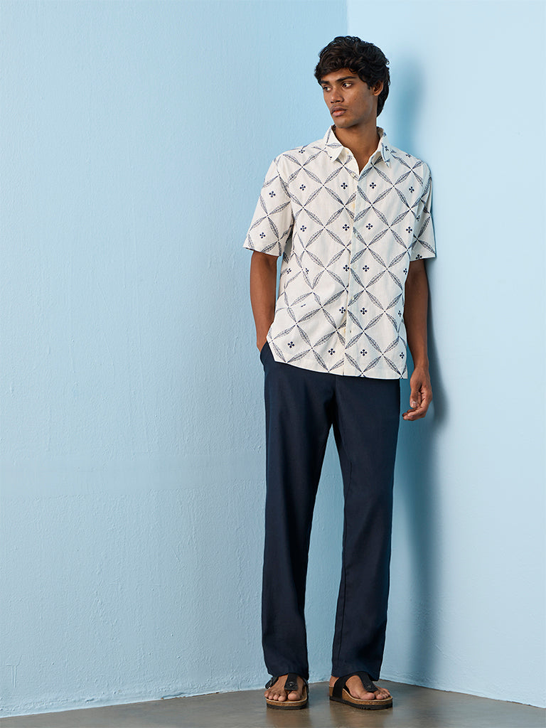 ETA Off-White Botanical Embroidered Relaxed-Fit Cotton-Blend Shirt
