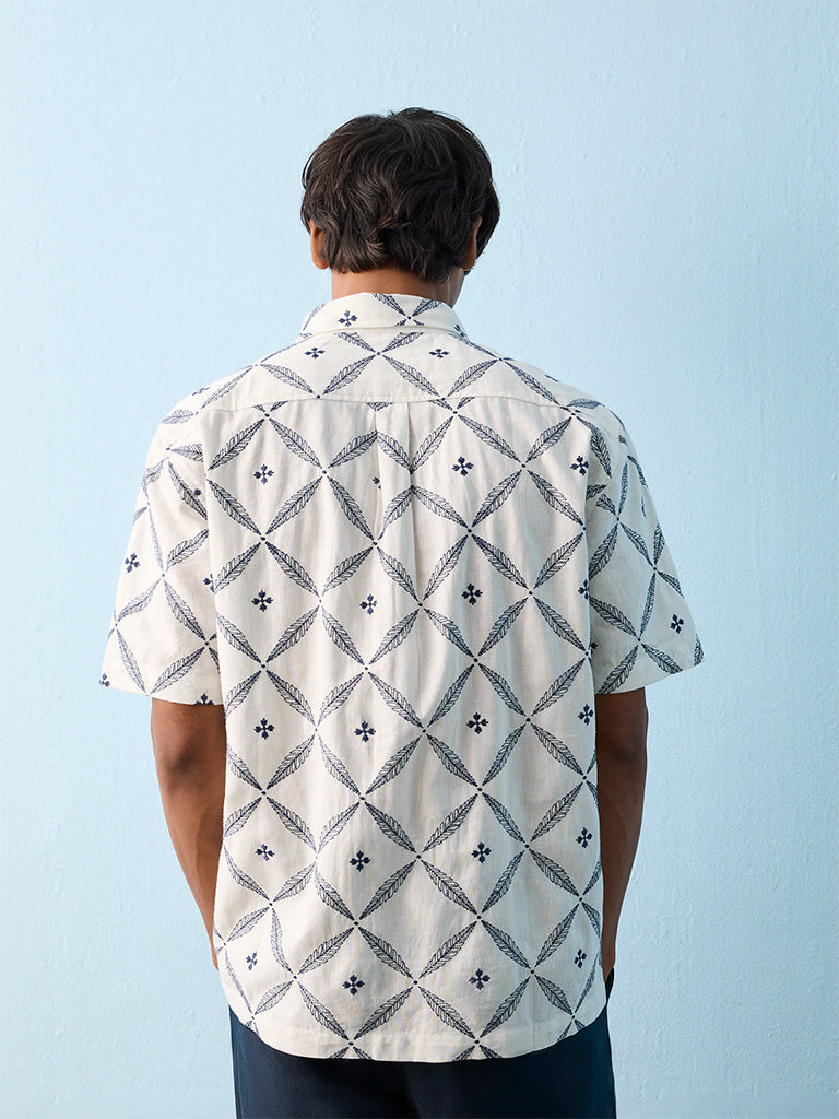 ETA Off-White Botanical Embroidered Relaxed-Fit Cotton-Blend Shirt