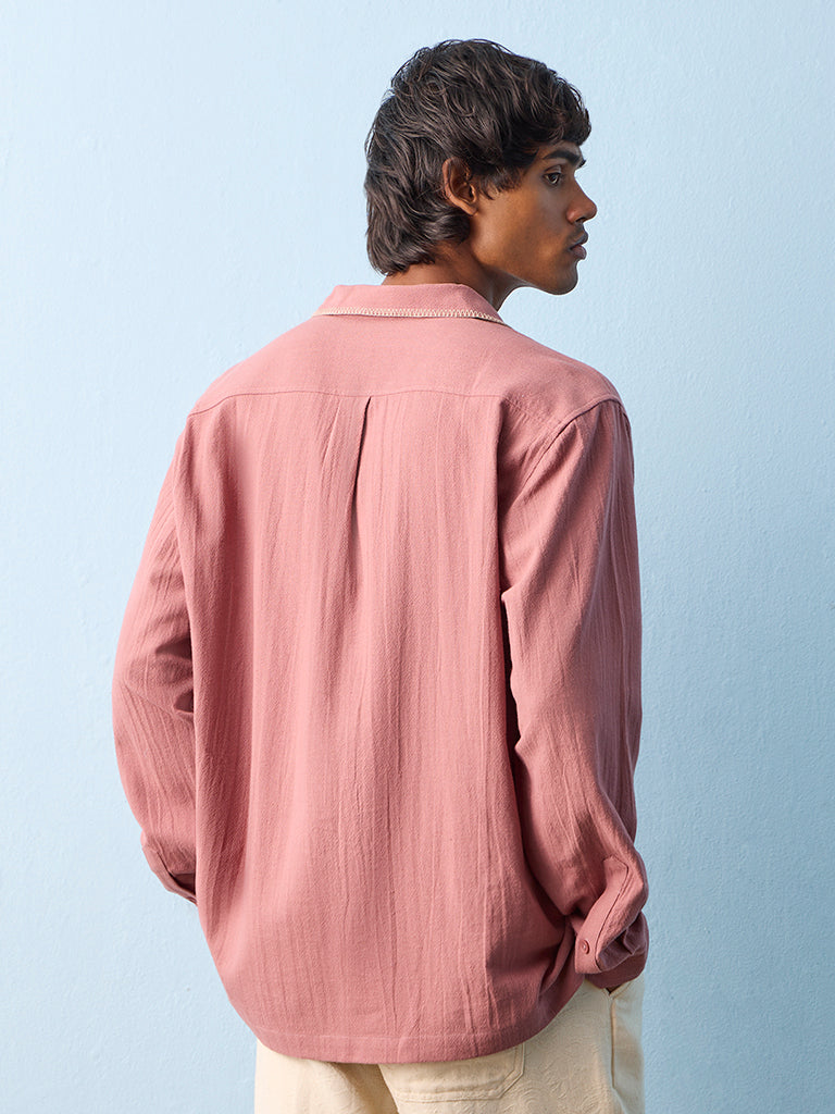 ETA Dusty Pink Floral Embroidered Relaxed-Fit Cotton Shirt