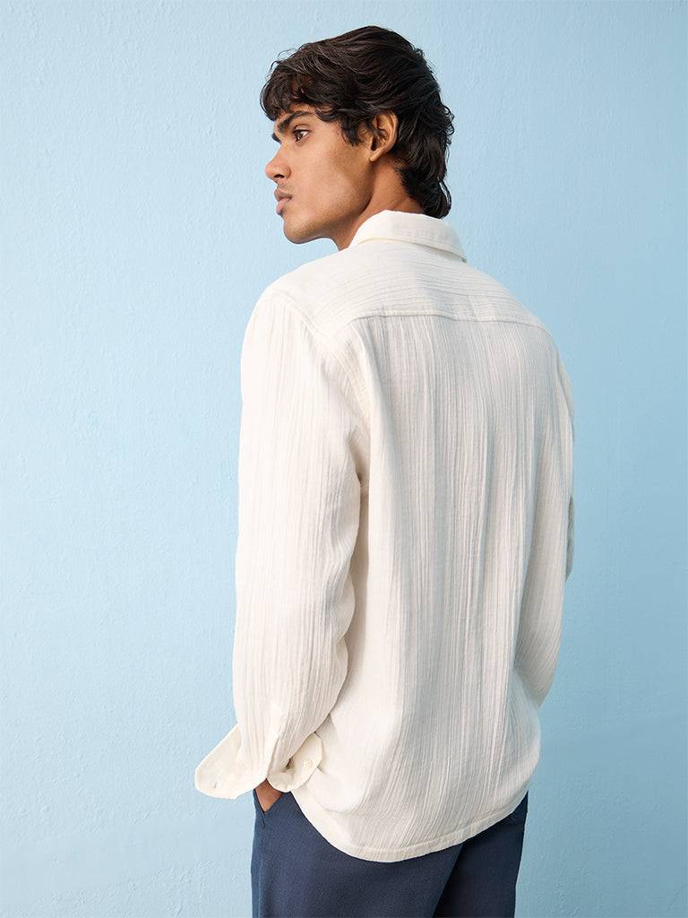 ETA White Floral Embroidered Relaxed-Fit Cotton Shirt