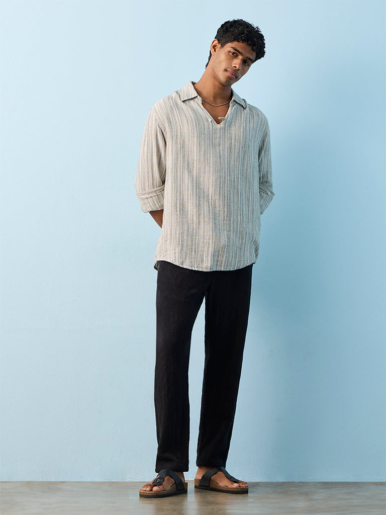 ETA Olive Striped Relaxed-Fit Shirt