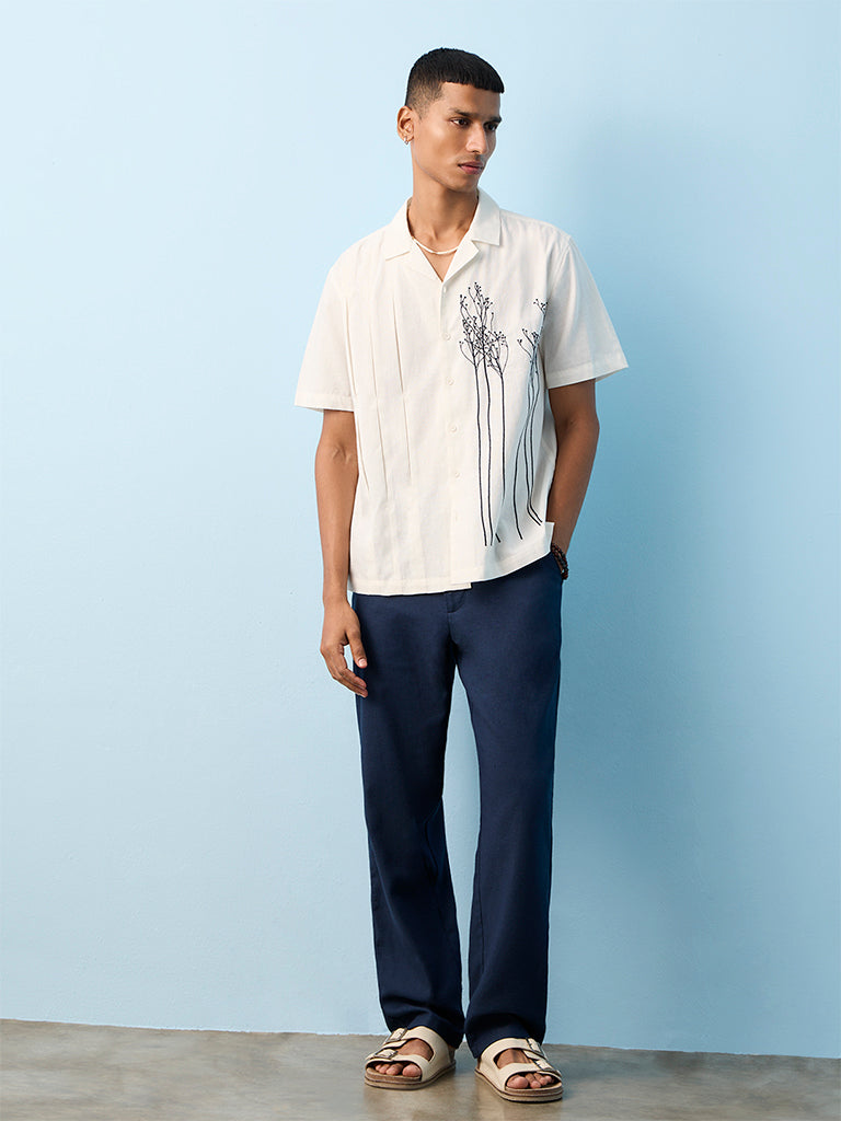 ETA Off-White Embroidered Relaxed-Fit Cotton-Blend Shirt