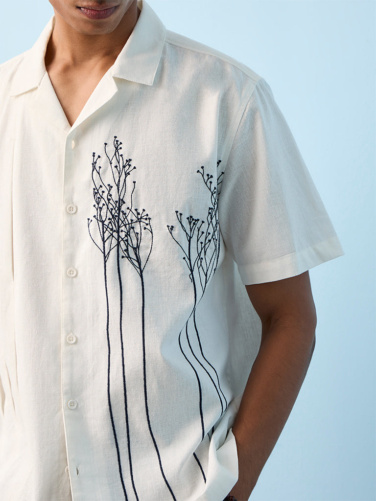 ETA Off-White Embroidered Relaxed-Fit Cotton-Blend Shirt