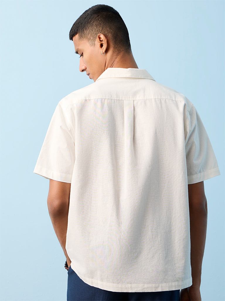 ETA Off-White Embroidered Relaxed-Fit Cotton-Blend Shirt