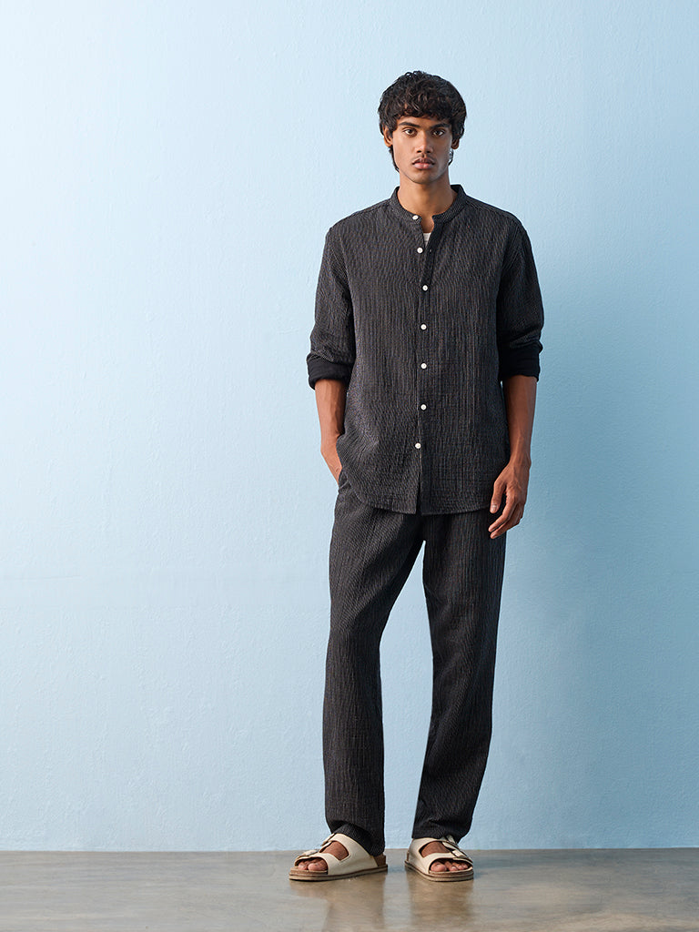 ETA Black Striped Relaxed-Fit Cotton Shirt