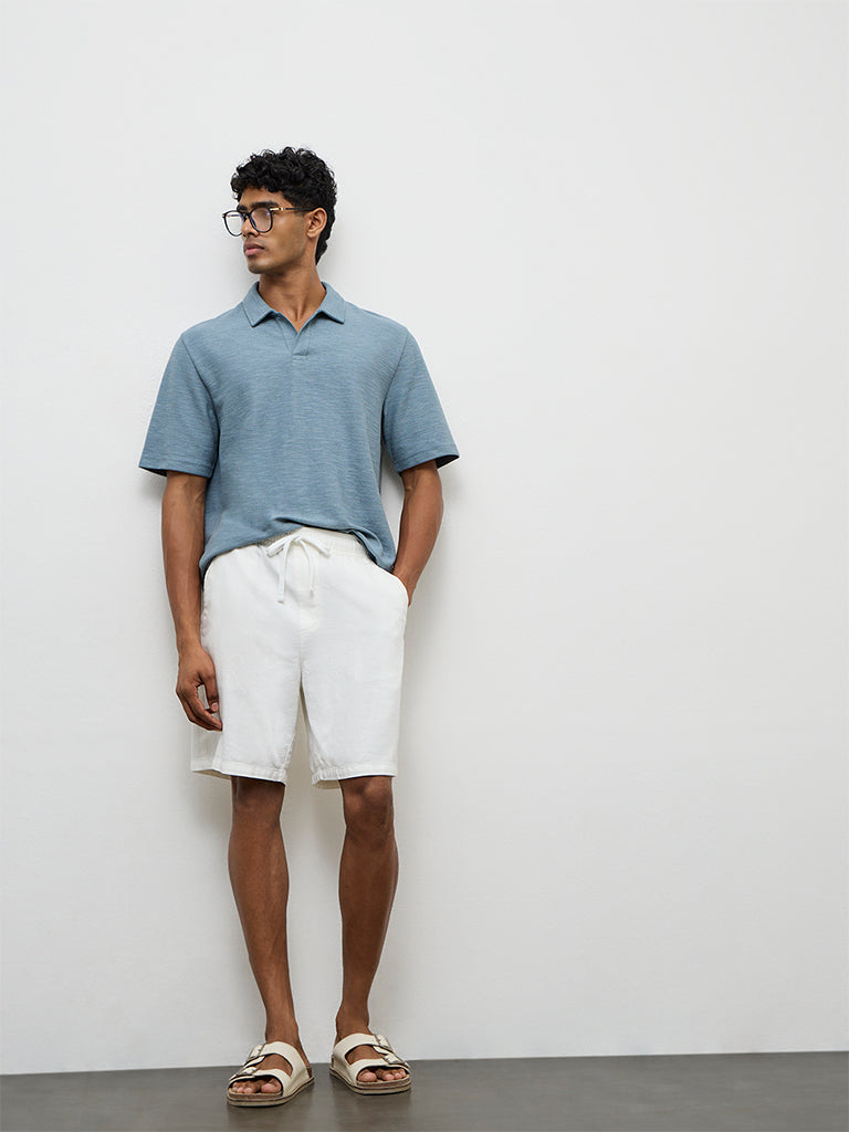 ETA Dusty Blue Relaxed-Fit Polo Cotton-Blend T-Shirt
