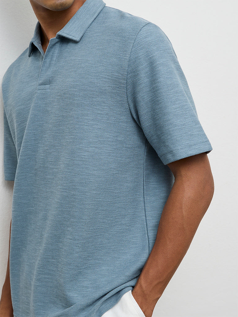 ETA Dusty Blue Relaxed-Fit Polo Cotton-Blend T-Shirt