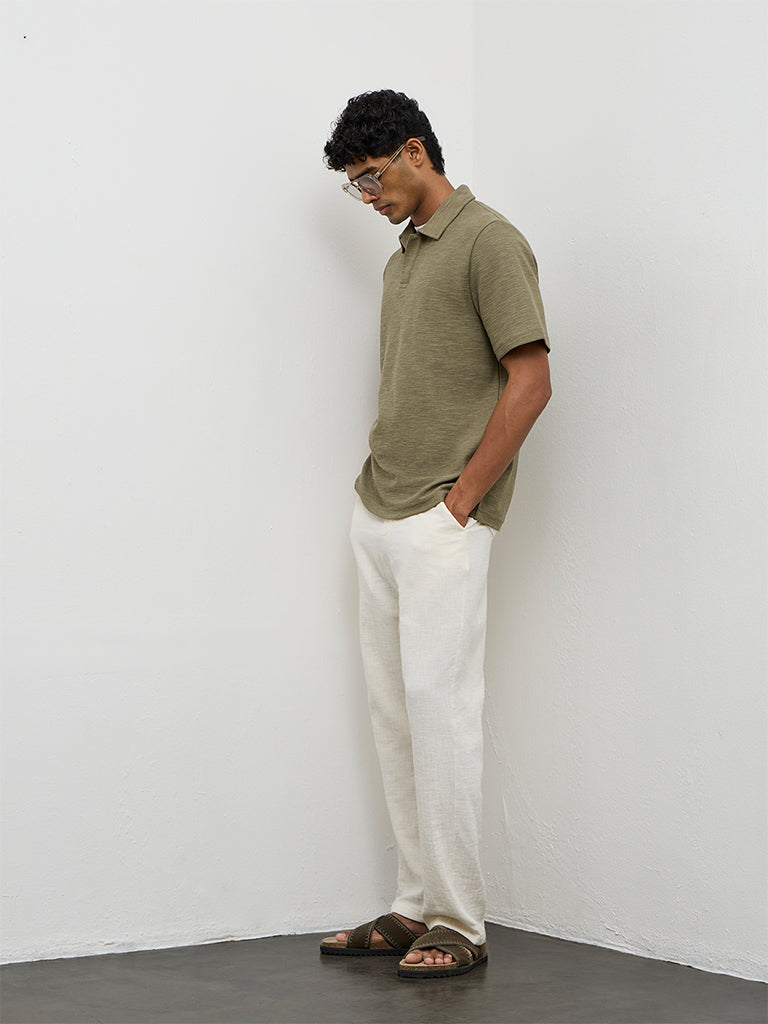 ETA Olive Relaxed-Fit Cotton-Blend Polo T-Shirt