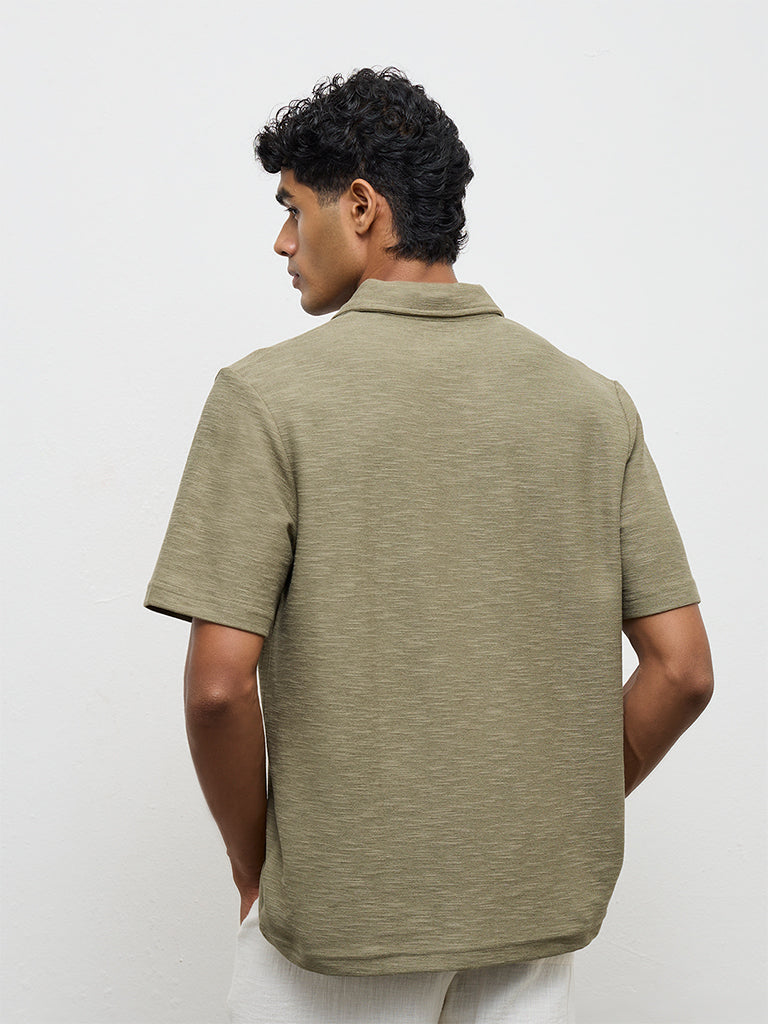 ETA Olive Relaxed-Fit Cotton-Blend Polo T-Shirt