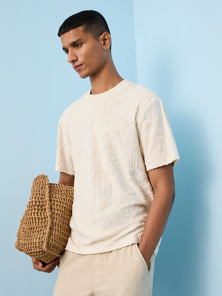 ETA Off-White Botanical Textured Relaxed-Fit Cotton-Blend T-Shirt