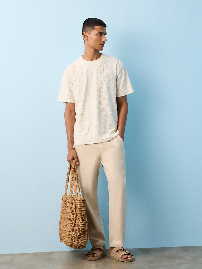 ETA Off-White Botanical Textured Relaxed-Fit Cotton-Blend T-Shirt