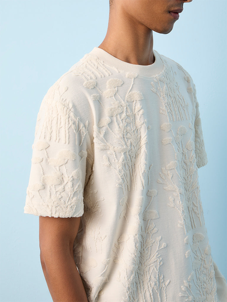 ETA Off-White Botanical Textured Relaxed-Fit Cotton-Blend T-Shirt