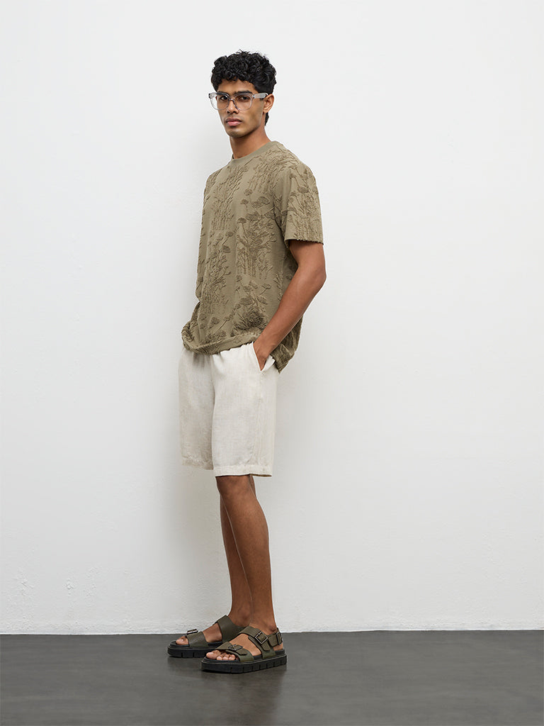 ETA Olive Botanical-Textured Relaxed-Fit Cotton-Blend T-Shirt