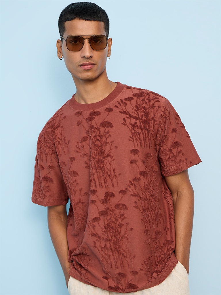 ETA Coral Botanical Textured Relaxed-Fit Cotton-Blend T-Shirt