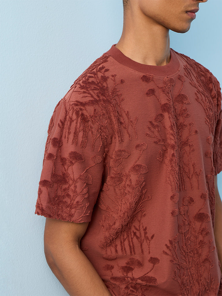 ETA Coral Botanical Textured Relaxed-Fit Cotton-Blend T-Shirt