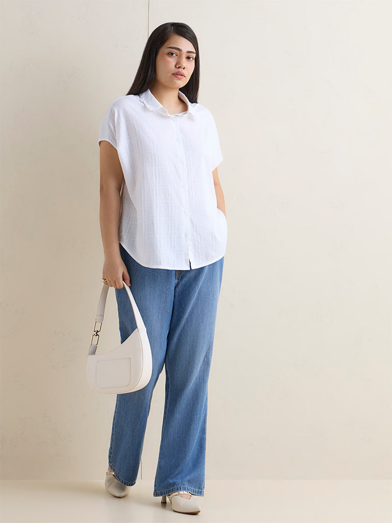 Gia White Self-Patterned Cotton Shirt