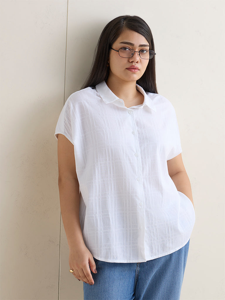 Gia White Self-Patterned Cotton Shirt