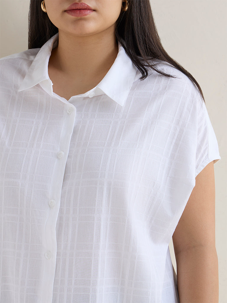 Gia White Self-Patterned Cotton Shirt