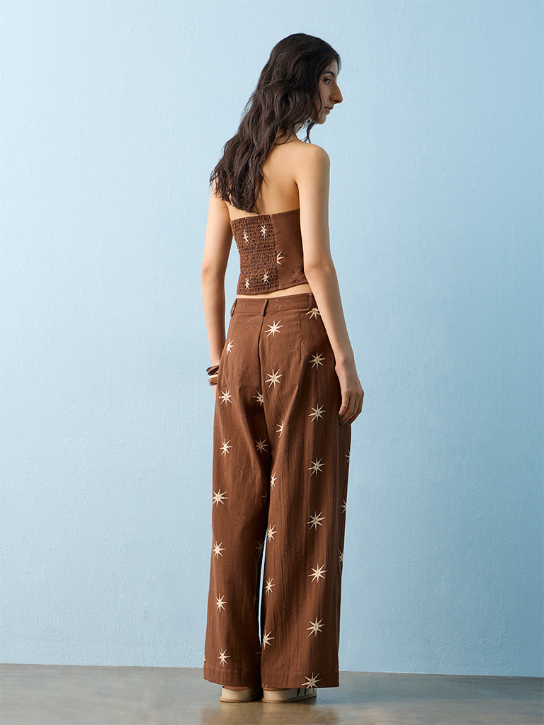 Bombay Paisley Brown Printed High-Rise Cotton-Blend Pants