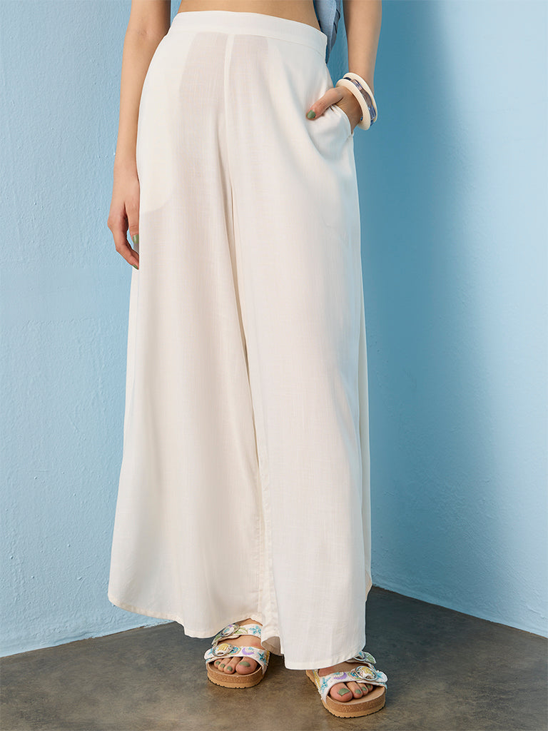 Bombay Paisley Off-White High-Rise Palazzos