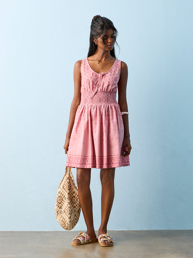 Bombay Paisley Pink Printed Cotton-Blend A-Line Dress