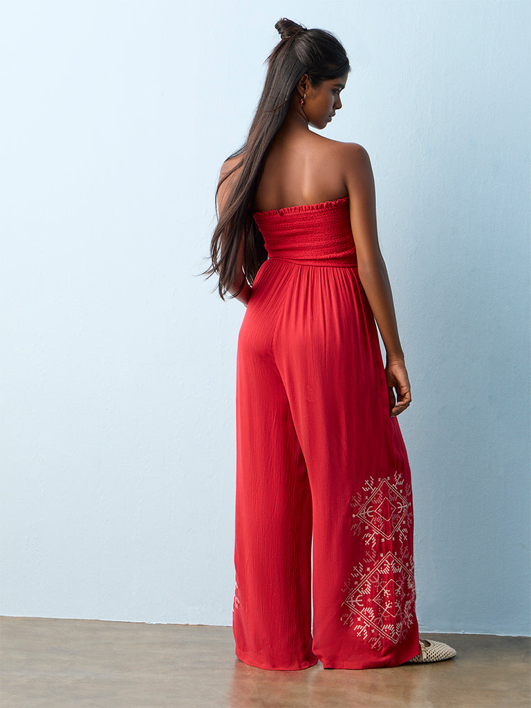 Bombay Paisley Red Embroidered Jumpsuit