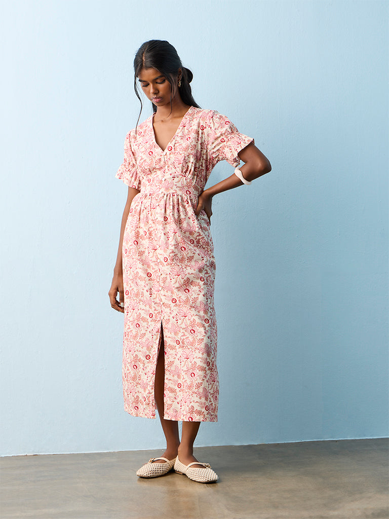 Bombay Paisley Red Nature-Inspired Cotton A-Line Dress