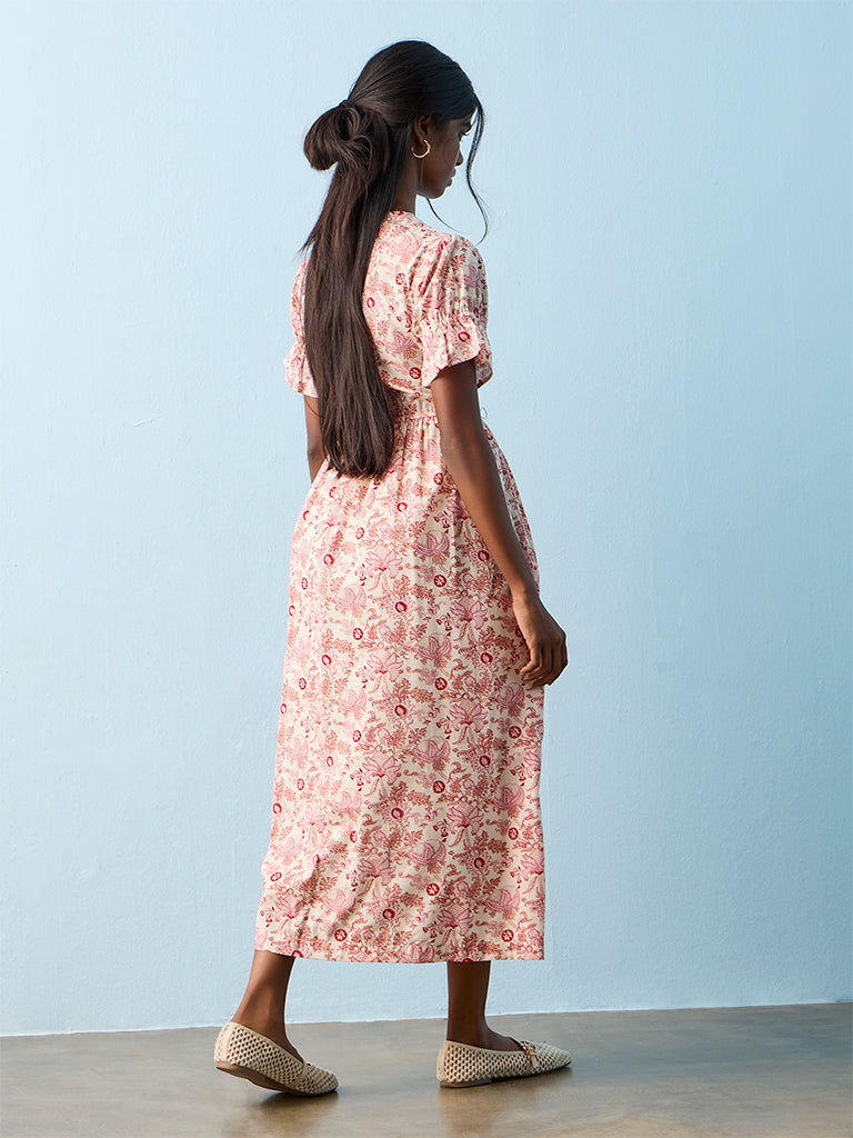 Bombay Paisley Red Nature-Inspired Cotton A-Line Dress