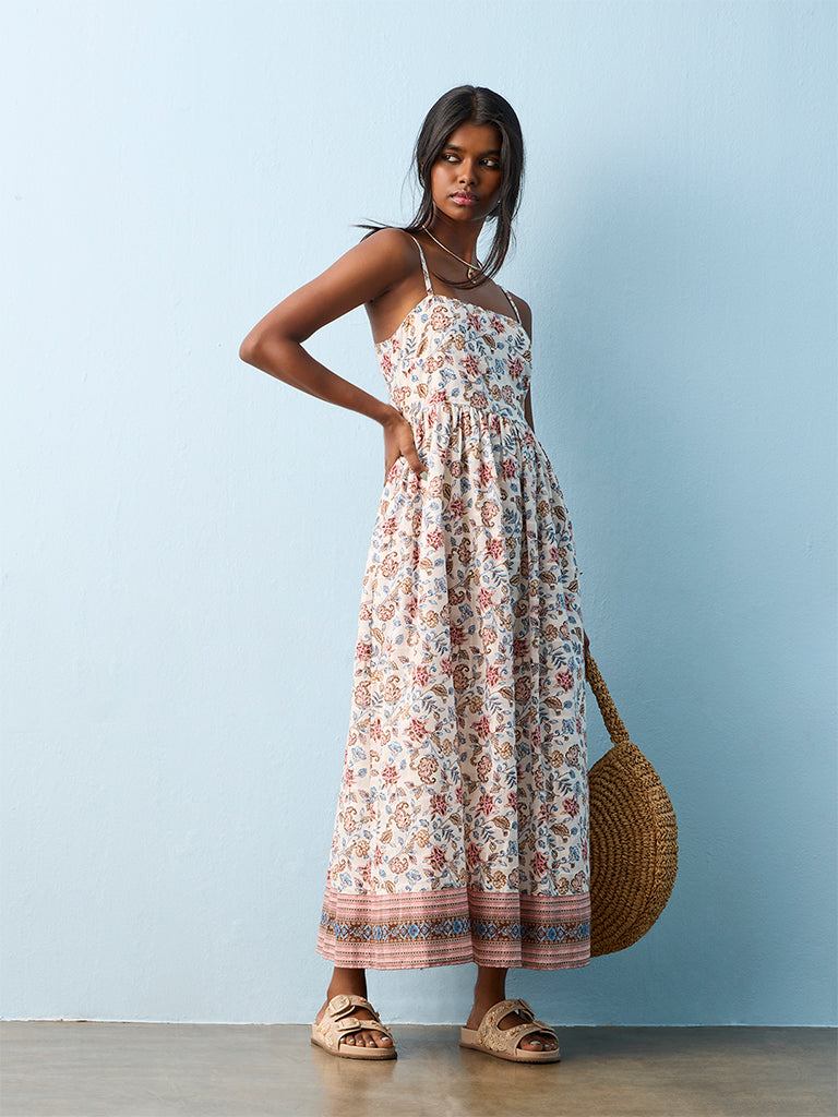Bombay Paisley Multicolor Botanical Pattern Cotton A-Line Dress
