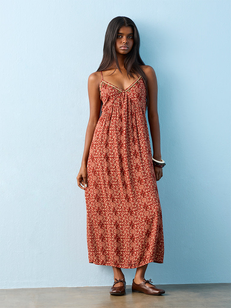 Bombay Paisley Rust Printed A-Line Dress