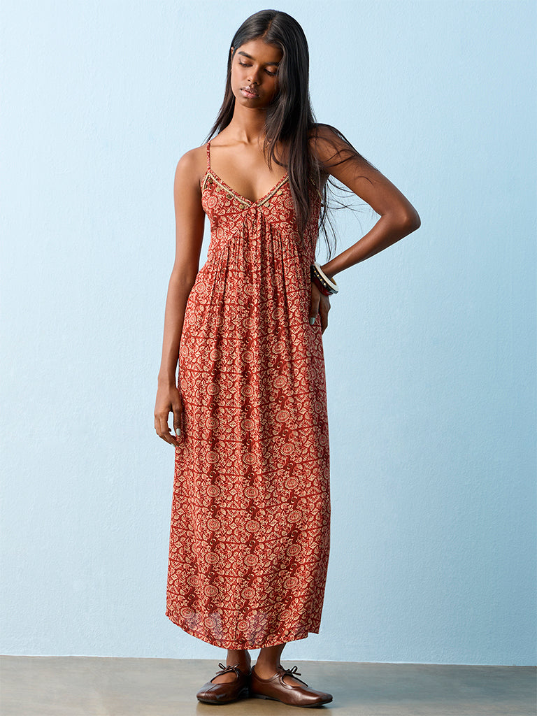 Bombay Paisley Rust Printed A-Line Dress