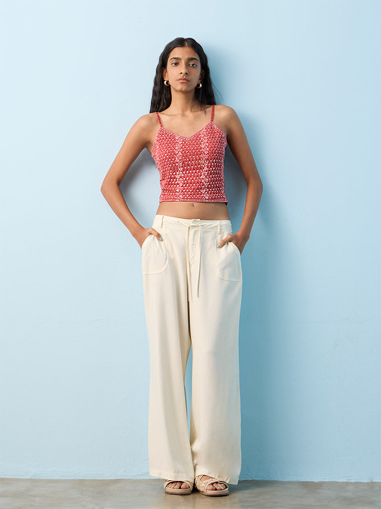 Bombay Paisley Red Sequin Embellished Cotton Top