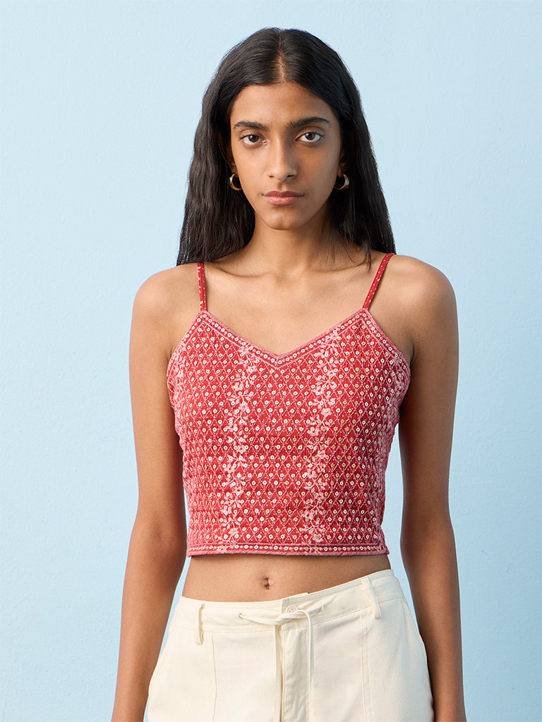 Bombay Paisley Red Sequin Embellished Cotton Top
