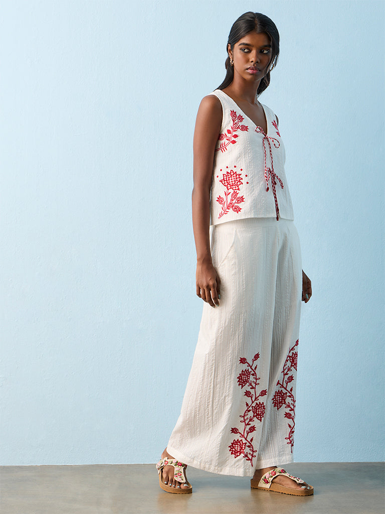 Bombay Paisley White Embroidered Cotton Top