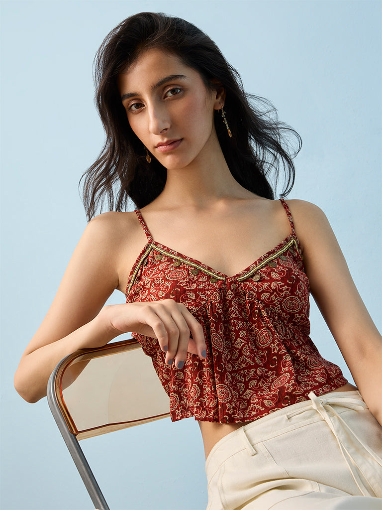 Bombay Paisley Brown Printed Cami Top