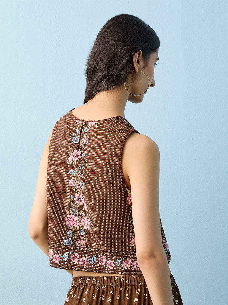 Bombay Paisley Brown Floral Printed Cotton Top