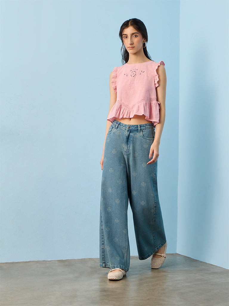Bombay Paisley Pink Floral Embroidered Cotton Top