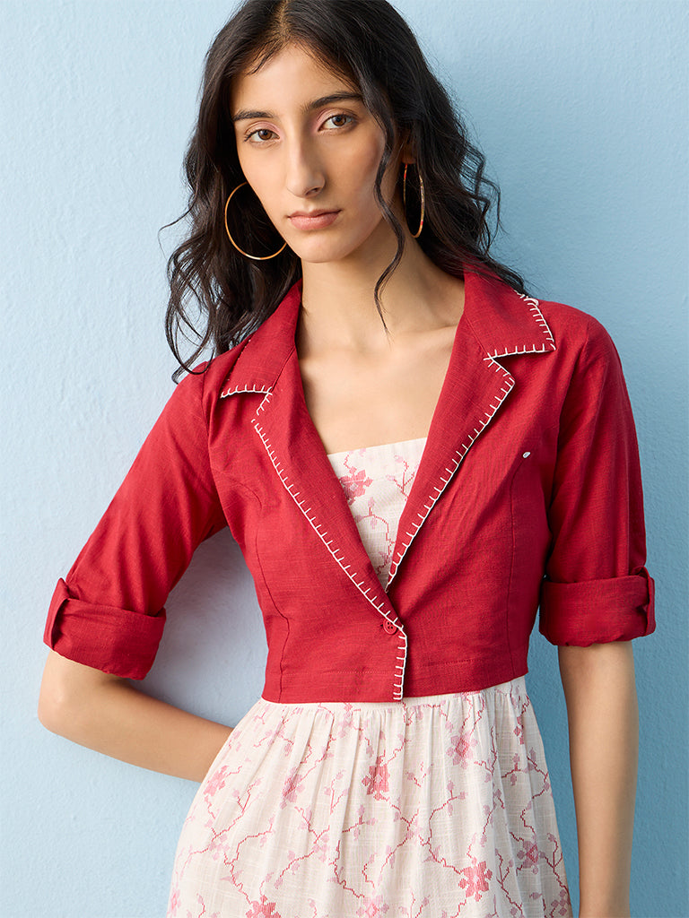 Bombay Paisley Off-White Floral Cotton Tiered Dress with Jacket