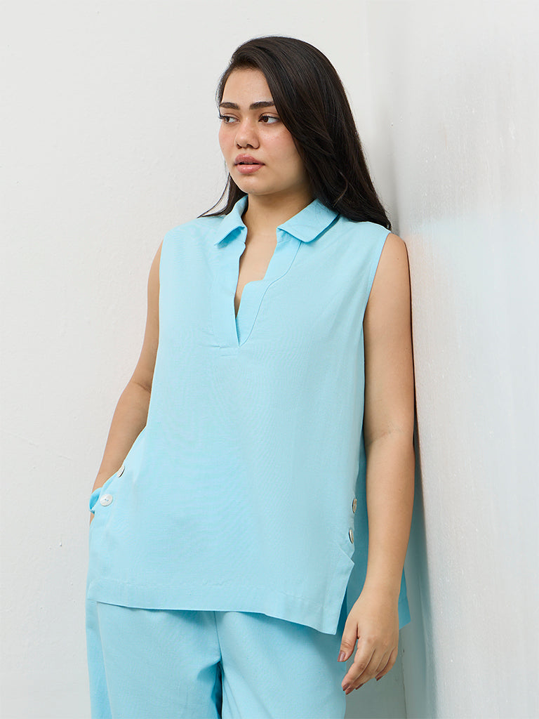 Gia Blue Solid Top