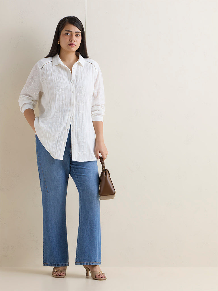 Gia White Broderie Anglaise Cotton Shirt