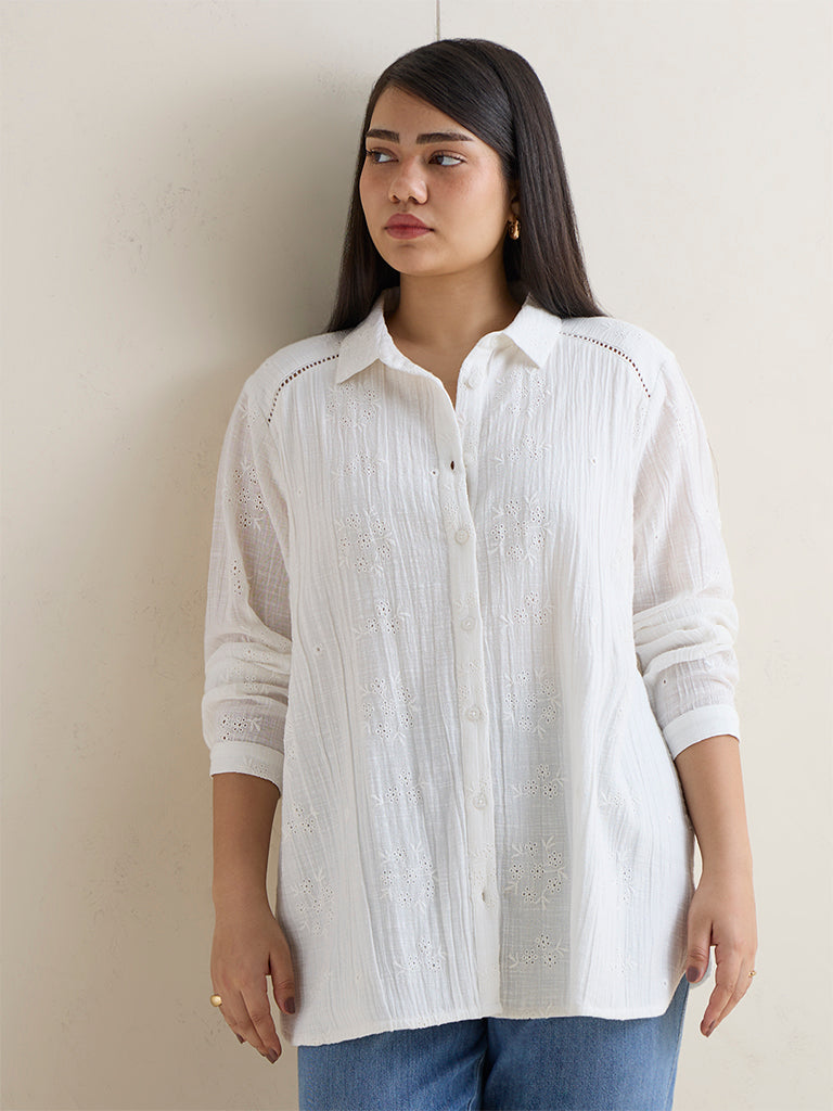 Gia White Broderie Anglaise Cotton Shirt