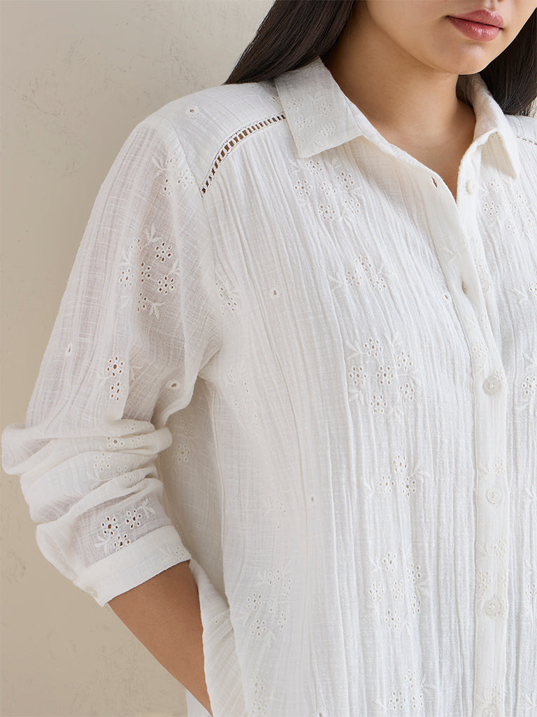 Gia White Broderie Anglaise Cotton Shirt