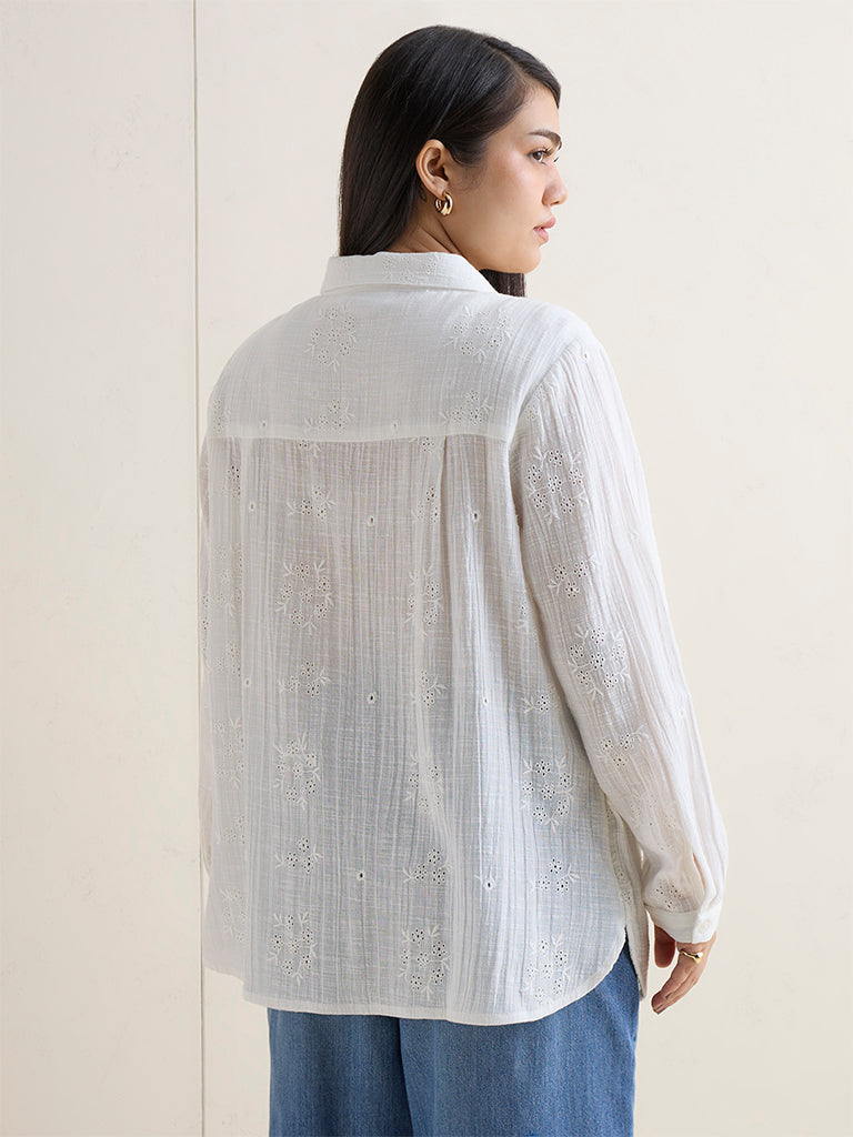Gia White Broderie Anglaise Cotton Shirt
