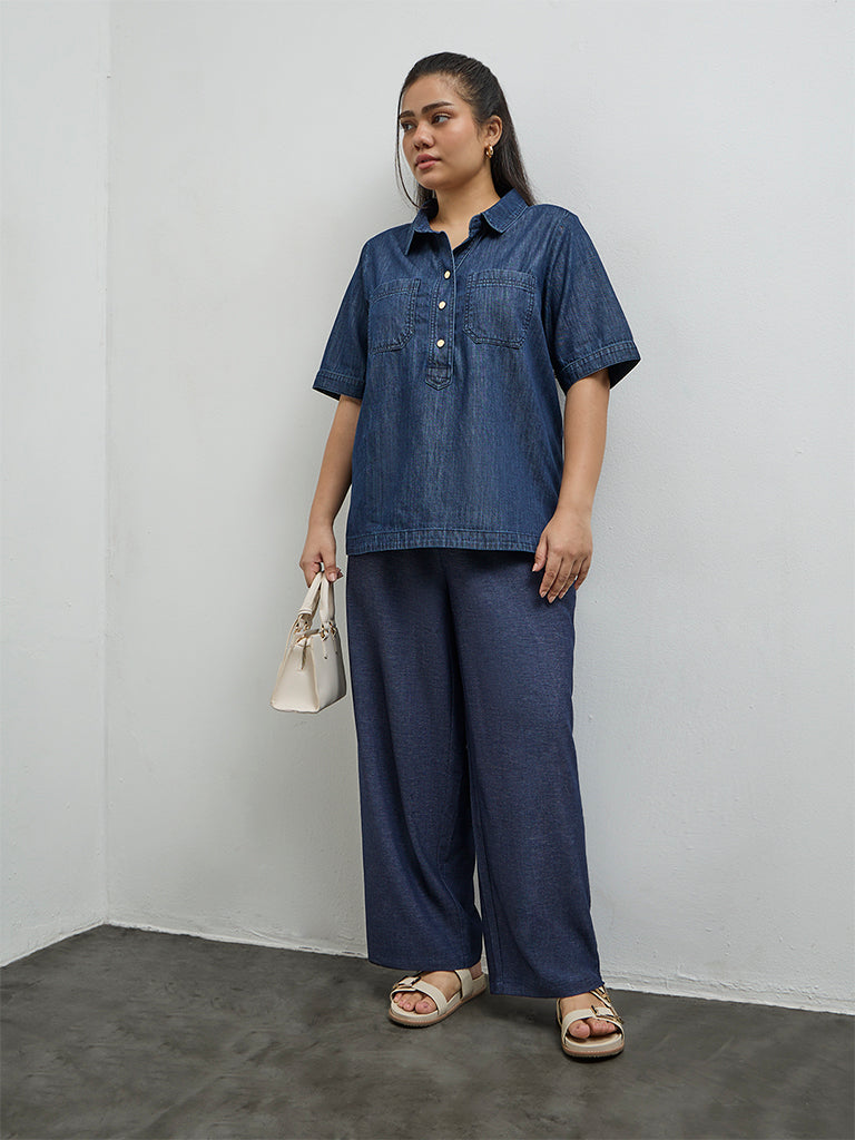 Gia Dark Blue Denim Blouse