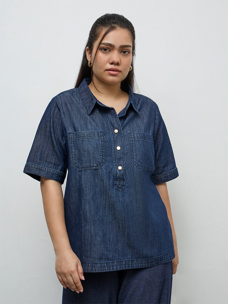 Gia Dark Blue Denim Blouse